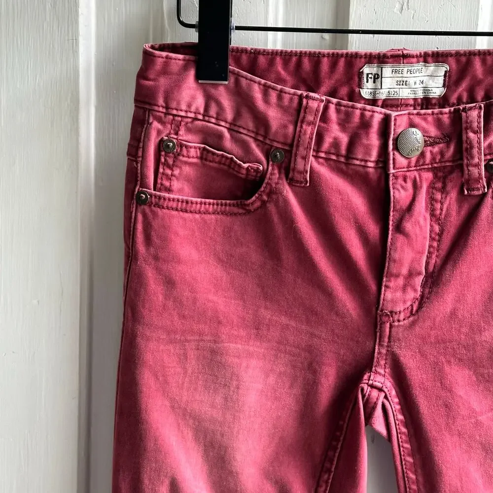 Free People Skinny Ankle Zip Jeans – Raspberry/Berry Wash – Women’s Size 24